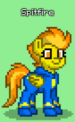 Size: 504x816 | Tagged: safe, imported from derpibooru, spitfire, pegasus, pony, pony town, clothes, green background, no mask, simple background, solo, uniform, wonderbolts uniform