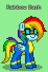 Size: 552x816 | Tagged: safe, imported from derpibooru, rainbow dash, pegasus, pony, pony town, clothes, goggles, green background, simple background, solo, uniform, wonderbolts uniform