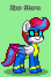 Size: 528x804 | Tagged: safe, imported from derpibooru, zipp storm, pegasus, pony, pony town, clothes, g5, goggles, green background, simple background, solo, uniform, wonderbolts uniform