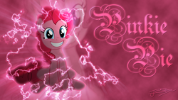 Size: 1920x1080 | Tagged: safe, artist:jamey4, imported from derpibooru, pinkie pie, earth pony, pony, big smile, electricity, female, looking at you, mare, name, signature, smiling, smiling at you, solo, wallpaper