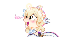 Size: 2820x1780 | Tagged: safe, alternate version, artist:yaycelestia0331, imported from derpibooru, pony, unicorn, blushing, genshin impact, glowing, glowing horn, horn, lumine (genshin impact), ponified, simple background, transparent background