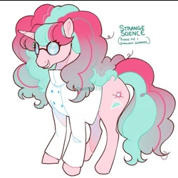 Size: 717x718 | Tagged: safe, artist:daffidaizy, imported from derpibooru, oc, oc only, oc:strange science, pony, unicorn, female, horn, magical lesbian spawn, mare, offspring, parent:pinkie pie, parent:starlight glimmer, parents:glimmerpie, scientist, solo