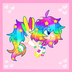 Size: 2048x2048 | Tagged: safe, artist:moonydropps, imported from derpibooru, oc, oc only, pegasus, pony, blushing, female, flying, hair, mane, mare, open mouth, open smile, smiling, solo, spread wings, stars, tail, wings