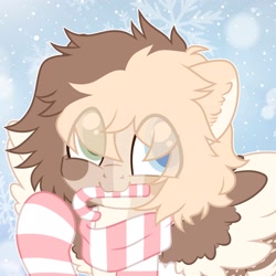 Size: 2048x2048 | Tagged: safe, artist:moonydropps, imported from derpibooru, oc, oc only, pegasus, pony, candy, candy cane, clothes, food, scarf, snow, snowfall, socks, solo, spread wings, striped scarf, striped socks, wings