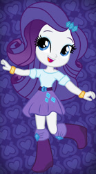 Size: 400x722 | Tagged: safe, artist:sjart117, imported from derpibooru, rarity, human, equestria girls, bracelet, chibi, clothes, doll, equestria girls minis, female, jewelry, purple background, simple background, skirt, smiling, solo, toy