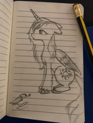 Size: 1536x2048 | Tagged: safe, artist:eliasnskys, imported from derpibooru, princess celestia, bird, pony, irl, lined paper, photo, sketch, solo, traditional art