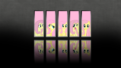 Size: 1920x1080 | Tagged: artist needed, safe, artist:gurugrendo, edit, imported from derpibooru, fluttershy, pegasus, pony, abstract background, female, looking at you, mare, reflection, smiling, solo, wallpaper, wallpaper edit