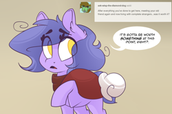 Size: 1280x854 | Tagged: safe, artist:lolepopenon, imported from derpibooru, oc, oc only, oc:billie, earth pony, pony, ask billie the kid, ask, female, filly, foal, solo