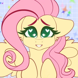 Size: 2048x2048 | Tagged: safe, artist:sunburst1ng, imported from derpibooru, fluttershy, pegasus, pony, cute, female, grin, heart, heart eyes, looking at you, shyabetes, smiling, solo, wingding eyes