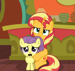 Size: 6012x5664 | Tagged: safe, artist:emeraldblast63, imported from derpibooru, sunset shimmer, earth pony, pony, unicorn, comic:the tale of two sunsets, 5-year-old, equestria girls ponified, female, filly, foal, lily pad (g4), mare, ponified, story included