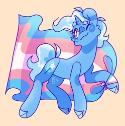 Size: 2040x2048 | Tagged: safe, artist:cocopudu, imported from derpibooru, trixie, pony, unicorn, cloven hooves, one eye closed, orange background, pride, pride flag, simple background, solo, trans trixie, transgender, transgender pride flag, white pupils, wink