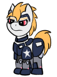 Size: 117x158 | Tagged: safe, artist:gray star, imported from derpibooru, part of a set, oc, oc:jump cannon, cyborg, earth pony, pony, the sunjackers, armor, cyberpunk, female, gray's tiny pony set, grumpy, mare, simple background, transparent background