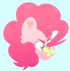 Size: 1829x1850 | Tagged: safe, artist:sunburst1ng, imported from derpibooru, pinkie pie, butterfly, earth pony, pony, blue background, female, simple background, solo