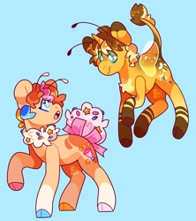 Size: 2880x3245 | Tagged: safe, artist:cocopudu, imported from derpibooru, oc, oc only, earth pony, original species, pony, blue background, cloven hooves, duo, flying, simple background