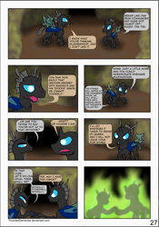 Size: 1600x2283 | Tagged: safe, artist:thunderelemental, imported from derpibooru, changeling, comic:swarm rising, comic, duo, female, magic, male, speech bubble
