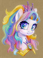 Size: 892x1200 | Tagged: safe, artist:maytee, imported from derpibooru, oc, oc only, pony, bust, colored pencil drawing, commission, crown, jewelry, portrait, regalia, solo, traditional art