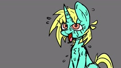 Size: 1920x1080 | Tagged: safe, artist:biscotti5000, imported from derpibooru, oc, oc only, pony, unicorn, female, gray background, horn, simple background, solo, sweat, unicorn oc
