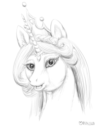 Size: 1200x1511 | Tagged: safe, artist:soobel, imported from derpibooru, princess amore, pony, bust, chubby, monochrome, portrait