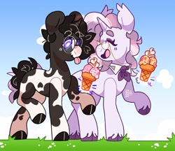 Size: 2740x2367 | Tagged: safe, artist:cocopudu, imported from derpibooru, oc, oc only, earth pony, pony, unicorn, cloven hooves, duo, ice cream cone
