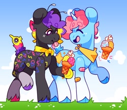 Size: 2740x2367 | Tagged: safe, artist:cocopudu, imported from derpibooru, oc, oc only, earth pony, pony, unicorn, cloven hooves, duo, ice cream cone