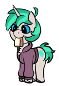 Size: 121x174 | Tagged: safe, artist:gray star, imported from derpibooru, part of a set, oc, oc:fluoride sting, pony, unicorn, clothes, female, food, gray's tiny pony set, hoodie, mare, sandwich, simple background, transparent background