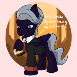 Size: 2000x2000 | Tagged: safe, artist:aurorafang, imported from derpibooru, oc, pegasus, pony, clothes, male, necktie, pegasus oc, speech, stallion, suit, talking, watch