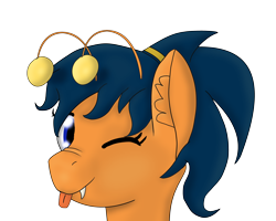 Size: 3000x2400 | Tagged: safe, artist:bright drive, imported from derpibooru, oc, oc only, breezie, pony, bust, fangs, looking at you, nighthaze, nose wrinkle, one eye closed, ponytail, portrait, simple background, solo, transparent background, wink, winking at you