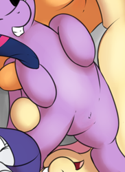 Size: 594x817 | Tagged: safe, artist:fearingfun, edit, imported from derpibooru, fluttershy, rarity, twilight sparkle, alicorn, pony, belly, cropped, pictures of bellies, smiling, solo focus, twilight sparkle (alicorn)