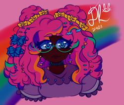 Size: 616x520 | Tagged: safe, artist:hopefulbiscuitz, imported from derpibooru, pinkie pie, human, alternate hairstyle, dark skin, female, humanized, solo