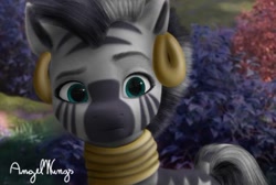 Size: 529x355 | Tagged: safe, artist:angelwingsmlpfim, edit, edited screencap, imported from derpibooru, screencap, zecora, zebra, confused, ear piercing, earring, female, frown, g4, g4 to g5, g5, generation leap, jewelry, my little pony: a new generation, piercing, solo