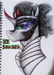 Size: 758x1054 | Tagged: safe, artist:angelwingsmlpfim, imported from derpibooru, king sombra, pony, unicorn, bust, profile, solo, traditional art