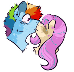 Size: 806x791 | Tagged: safe, artist:bitz_and_boltz, imported from derpibooru, fluttershy, rainbow dash, pony, eyes closed, female, flutterdash, kiss on the lips, lesbian, shipping, surprised, wide eyes