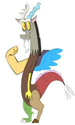 Size: 600x1000 | Tagged: safe, artist:nonameorous, imported from derpibooru, discord, draconequus, beard, eyebrows, facial hair, fangs, horn, male, mismatched wings, simple background, smiling, solo, spread wings, standing, white background, wings