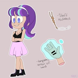 Size: 2048x2048 | Tagged: safe, artist:itssummerok, imported from derpibooru, starlight glimmer, human, female, glowing hands, humanized, simple background, solo, staff, staff of sameness