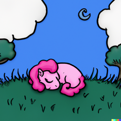 Size: 1024x1024 | Tagged: safe, imported from derpibooru, pinkie pie, pony, ai content, ai generated, female, mare, meadow, sleeping, solo
