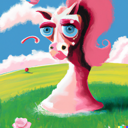 Size: 1024x1024 | Tagged: safe, imported from derpibooru, pinkie pie, pony, abstract, ai content, ai generated, female, mare, meadow, surreal