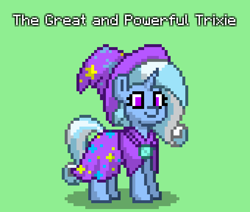 Size: 1020x864 | Tagged: safe, imported from derpibooru, trixie, pony, unicorn, pony town, accessory swap, cape, clothes, great and powerful, green background, hat, simple background, solo, trixie's cape, trixie's hat