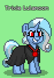 Size: 564x804 | Tagged: safe, imported from derpibooru, trixie, pony, pony town, alicorn amulet, cape, clothes, green background, red eyes, simple background, solo