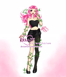 Size: 1920x2230 | Tagged: safe, artist:rikkatan, idw, imported from derpibooru, fluttershy, human, ponies of dark water, bare shoulders, female, humanized, poison ivyshy, sleeveless, solo, strapless