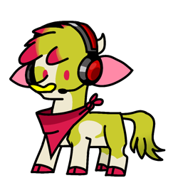 Size: 770x770 | Tagged: safe, artist:nonameorous, imported from derpibooru, oc, oc only, cow, them's fightin' herds, bandana, cloven hooves, community related, dot eyes, headset, horn, no mouth, simple background, solo, standing, transparent background