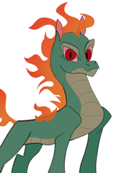 Size: 654x972 | Tagged: safe, artist:nonameorous, imported from derpibooru, dragon, hybrid, longma, them's fightin' herds, community related, looking at you, mane of fire, simple background, smiling, solo, standing, tianhuo (tfh), white background