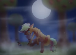 Size: 2000x1436 | Tagged: safe, artist:sunburst1ng, imported from derpibooru, applejack, earth pony, pony, apple, crying, female, food, night, solo, zap apple