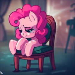Size: 1024x1024 | Tagged: safe, imported from derpibooru, pinkie pie, pony, ai content, ai generated, chair, female, mare