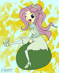 Size: 908x1121 | Tagged: safe, artist:lovylovecristal, imported from derpibooru, fluttershy, human, equestria girls, equestria girls series, so much more to me, clothes, dress, space hopper