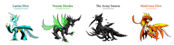 Size: 5376x1392 | Tagged: safe, artist:questionmarkdragon, imported from derpibooru, oc, oc only, changeling, changeling oc, green changeling, orange changeling, simple background, story included, white background