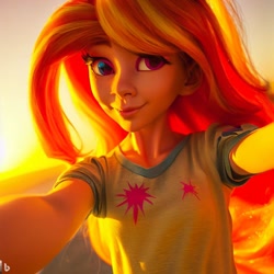 Size: 1024x1024 | Tagged: safe, imported from derpibooru, sunset shimmer, human, ai content, ai generated, selfie