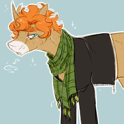 Size: 540x540 | Tagged: safe, artist:knifebun, imported from derpibooru, oc, oc only, oc:foxface, pony, unicorn, clothes, curved horn, horn, scarf, solo