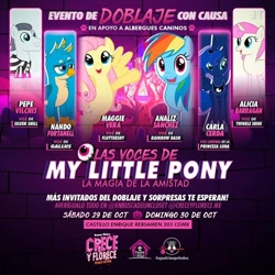 Size: 960x960 | Tagged: safe, imported from derpibooru, fluttershy, gallus, princess luna, rainbow dash, silver shill, twinkleshine, alicia barragan, analiz sánchez, carla cerda, convention, halloween, holiday, latin american, maggie vera, mexico, nando fortanell, pepe vilchis, poster