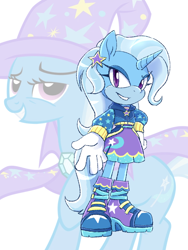 Size: 810x1080 | Tagged: safe, artist:kanayanga, imported from derpibooru, part of a set, trixie, anthro, unicorn, grin, hairclip, hand on hip, looking at you, mobian, smiling, sonic the hedgehog (series), sonicified