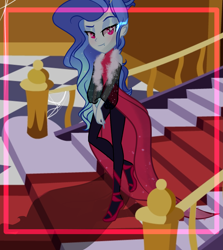 Size: 3055x3418 | Tagged: safe, artist:harmonyvitality-yt, imported from derpibooru, oc, oc only, equestria girls, base used, bedroom eyes, clothes, dress, female, high heels, indoors, makeup, offspring, parent:fancypants, parent:rarity, parents:raripants, shoes, solo
